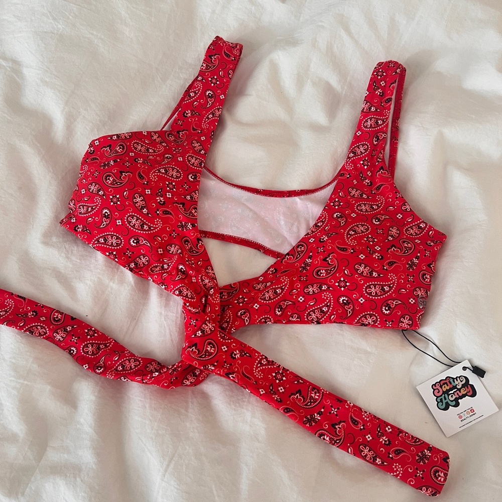 Salty Honey Red Bandana Print Bikini Front-Tie “Monroe” Top